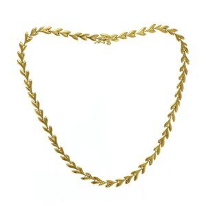 Auth H STERN 18K Yellow Gold With Rose Cut Diamonds Leaf Necklace Size 16"